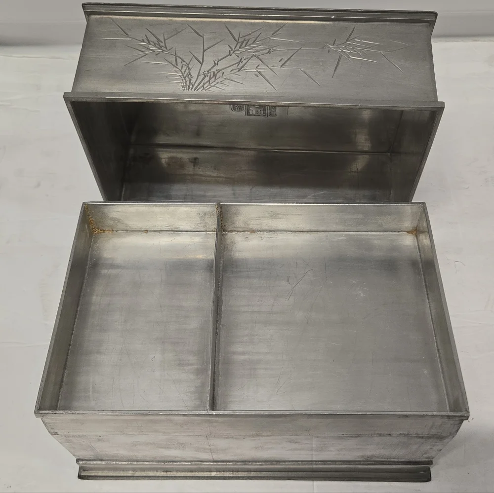 Antique 1920 Chinese Kut Hing Pewter Swatow Dragon Jewelry Trinket Box